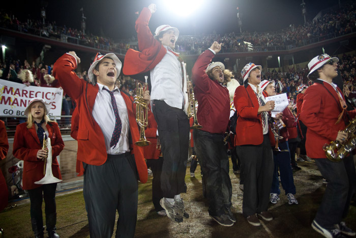 The Stanford band cheers a touchdown during a UCLA game