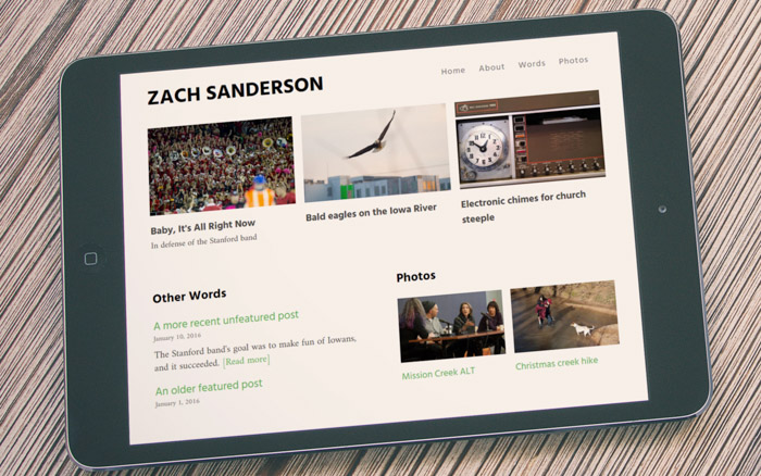 New Zach Sanderson homepage on an iPad