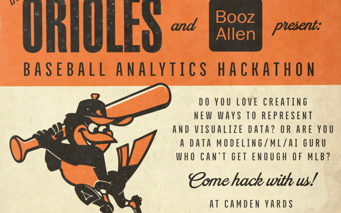 Flyer advertising the 2016 Orioles baseball hackathon